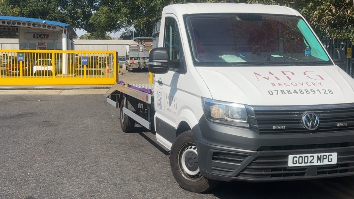 The MPG Recovery flatbed truck at a BCA auction site, ready to collect a vehicle